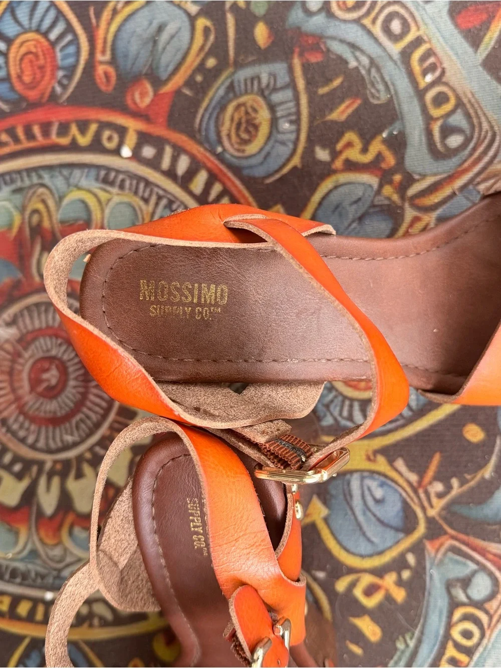 Mossimo Supply Co. Orange Leather Platform Sandals with Wood Heel